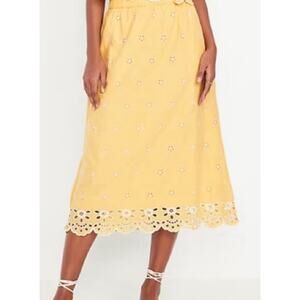 OLD NAVY Skirt 3X MIDI Butter Yellow Eyelet Lined NWT